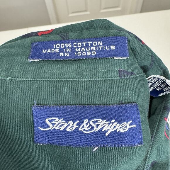 Vintage Stars & Stripes Mens Shirt XL Green Flag Print Western Patriotic Cowboy - Picture 9 of 12